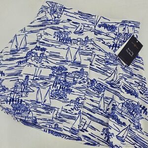 MAHI GOLD SKORT WOMENS SMALL BLUE WHITE NAUTICAL SAILBOAT AOP PERFORMANCE NEW!